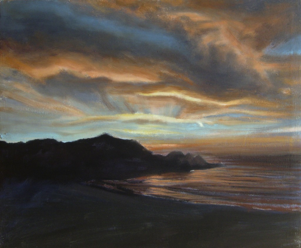 Linda Mar Beach, an oil painting by David Dunn, 2012.